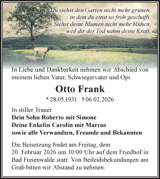 Traueranzeige von Otto Frank von MO Oderld.-Echo