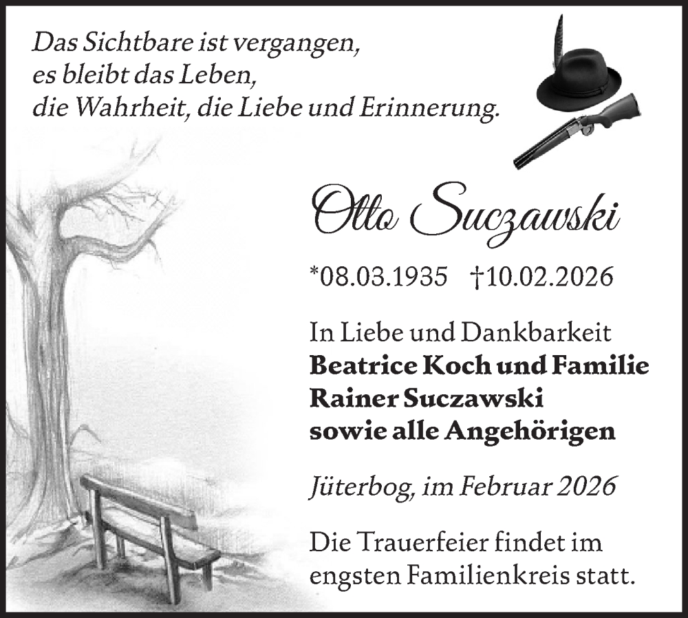  Traueranzeige für Otto Suczawski vom 21.02.2026 aus Blickpunkt Jüterbog/Luckenwalde