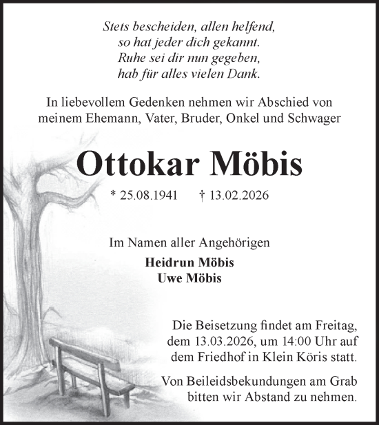 Traueranzeige von Ottokar Möbis von Blickpunkt Königs Wusterhausen