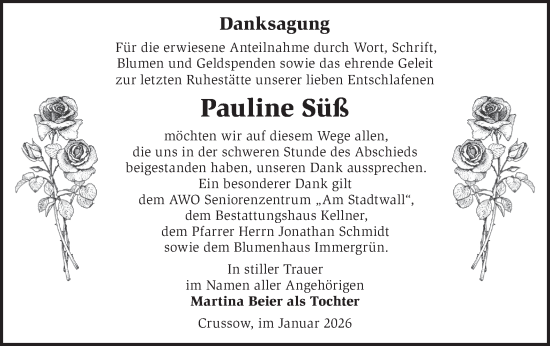 Traueranzeige von Pauline Süß von MO Uckerm.-Anz.
