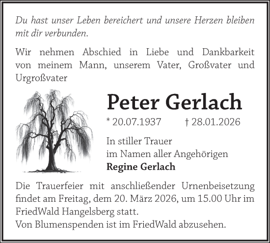 Traueranzeige von Peter Gerlach von Märkische Oderzeitung