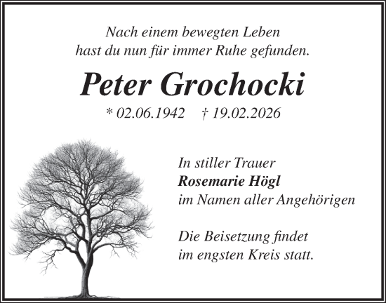 Traueranzeige von Peter Grochocki von Blickpunkt Jüterbog/Luckenwalde