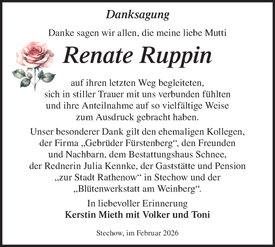 Traueranzeige von Renate Ruppin von Märkische Oderzeitung