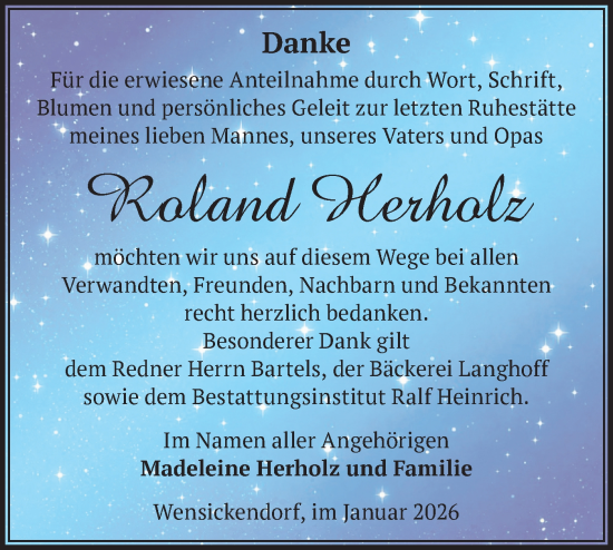 Traueranzeige von Roland Herholz von Märkische Oderzeitung