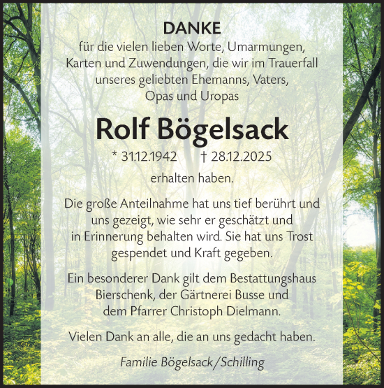 Traueranzeige von Rolf Bögelsack von Märkische Oderzeitung