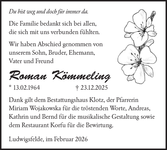Traueranzeige von Roman Kömmeling von Blickpunkt Ludwigsfelde/Zossen