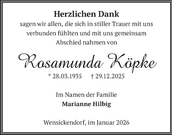 Traueranzeige von Rosamunda Köpke von Märkische Oderzeitung