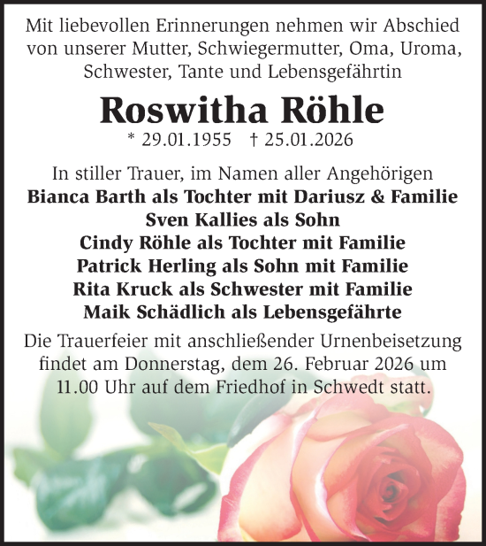 Traueranzeige von Roswitha Röhle von MO Uckerm.-Anz.