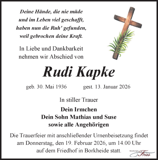 Traueranzeige von Rudi Kapke von Märkische Oderzeitung