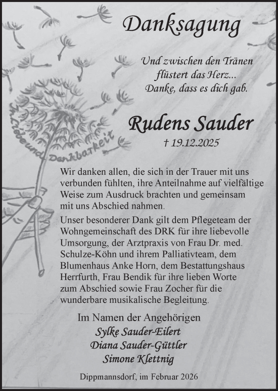 Traueranzeige von Rudolf Sauder von Märkische Oderzeitung