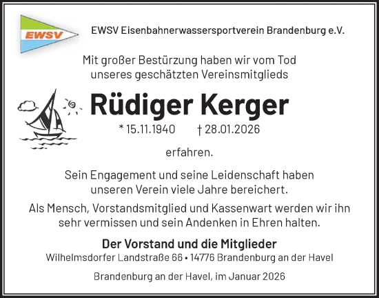 Traueranzeige von Rüdiger Kerger von Märkische Oderzeitung