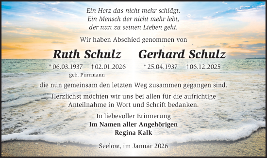 Traueranzeige von Ruth Schulz von MO Oderld.-Echo
