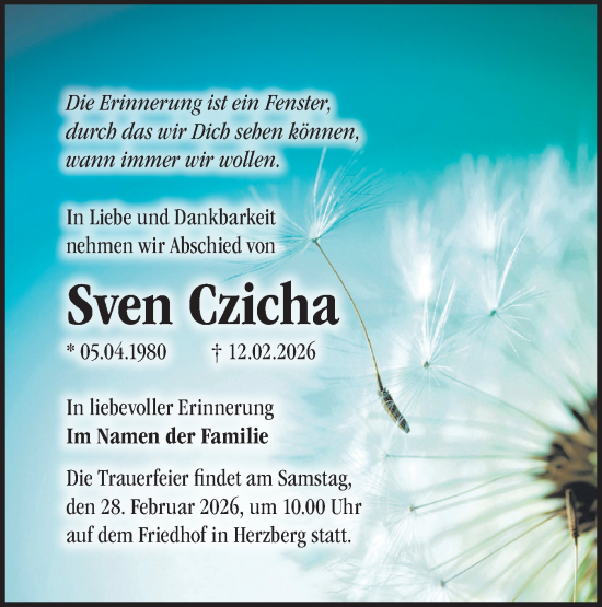 Traueranzeige von Sven Czicha von Märkische Oderzeitung