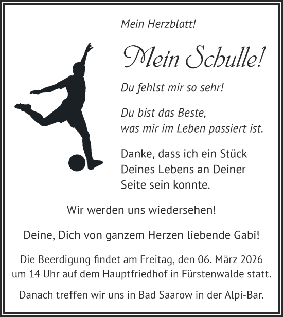 Traueranzeige von TO Detlef Schulz  von Märkische Oderzeitung