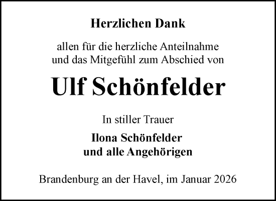 Traueranzeige von Ulf Schönfelder von Märkische Oderzeitung