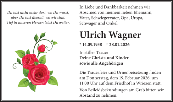 Traueranzeige von Ulrich Wagner von MO Oderld.-Echo