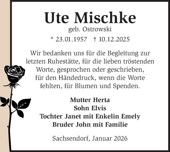 Traueranzeige von Ute Mischke von MO Oderld.-Echo