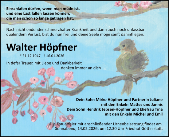 Traueranzeige von Walter Höpfner von Märkische Oderzeitung