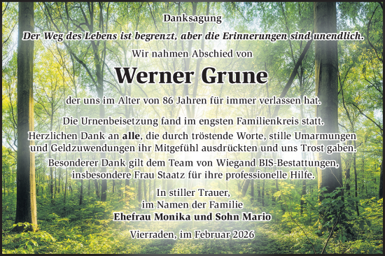 Traueranzeige von Werner Grune von MO Uckerm.-Anz.
