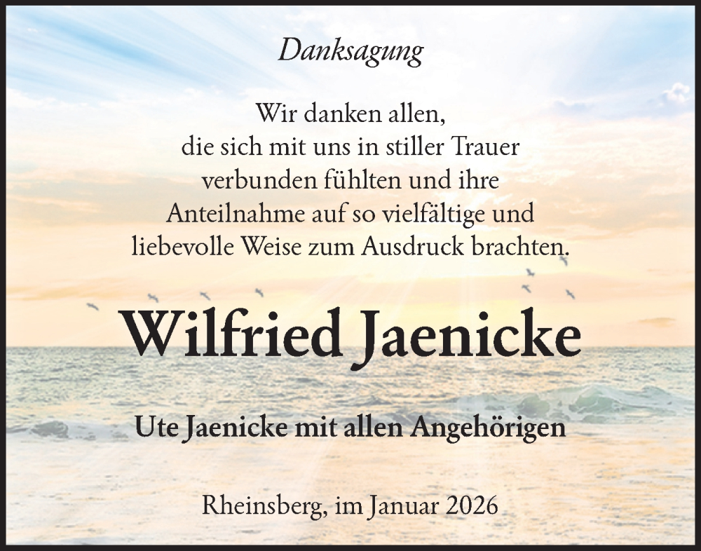  Traueranzeige für Wilfried Jaenicke vom 07.02.2026 aus Märkische Oderzeitung