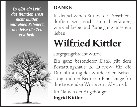 Traueranzeige von Wilfried Kittler von MO Uckerm.-Anz.
