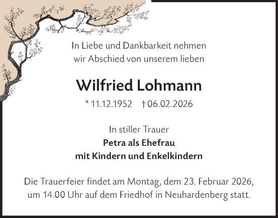 Traueranzeige von Wilfried Lohmann von MO Oderld.-Echo