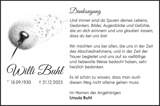 Traueranzeige von Willi Buhl von Blickpunkt Jüterbog/Luckenwalde