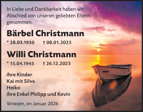 Traueranzeige von Willi Christmann von MO Oderld.-Echo