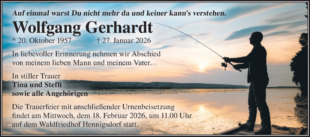  Traueranzeige für Wolfgang Gerhardt vom 07.02.2026 aus Märkische Oderzeitung