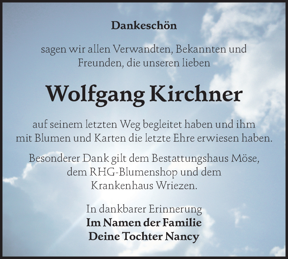  Traueranzeige für Wolfgang Kirchner vom 07.02.2026 aus MO Oderld.-Echo