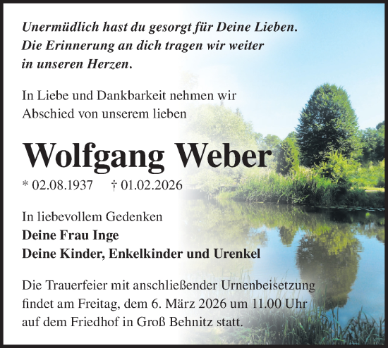 Traueranzeige von Wolfgang Weber von Märkische Oderzeitung