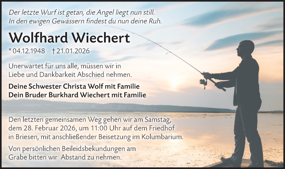  Traueranzeige für Wolfhard Wiechert vom 07.02.2026 aus Märkische Oderzeitung